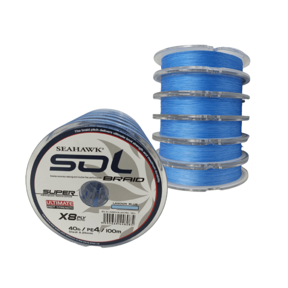 BRAIDED LINE, SEAHAWK SOL X8 BRAIDED LINE LAGOON BLUE (100M)
