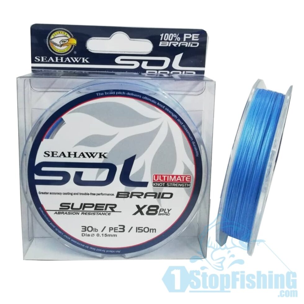 BRAIDED LINE,SEAHAWK SOL X8 LAGOON BLUE (150M)