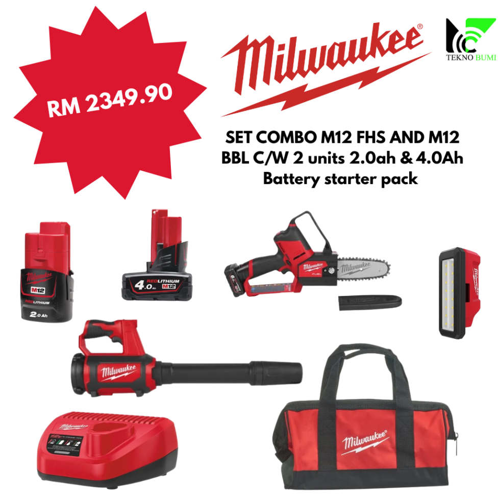 SET COMBO M12 FHS AND M12 BBL C/W 2 units 2.0ah & 4.0Ah Battery starter pack