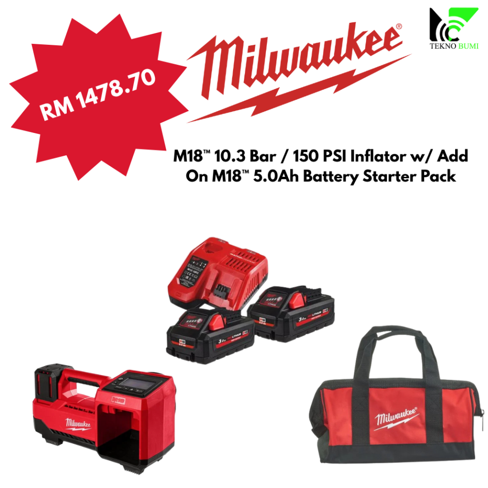 Milwaukee M18™ 10.3 Bar / 150 PSI Inflator w/ Add On M18™ 5.0Ah Battery Starter Pack