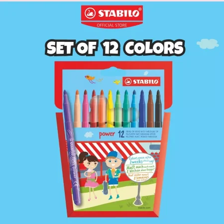 STABILO power Felt Tip / Magic Pen M-tip (Line Width Approx. 2mm) in Wallet of 12, 18 & 24 Assorted Colors - Novelty